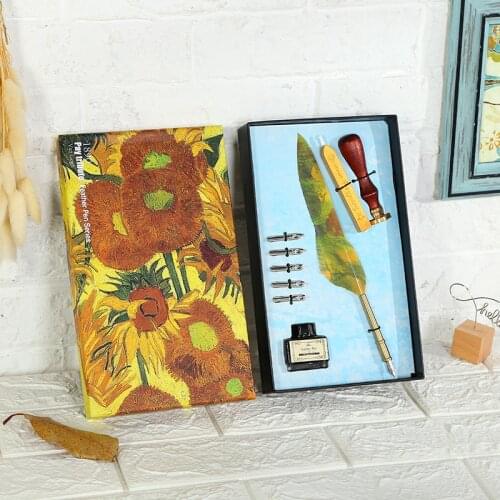 European style Feather Pen Quill pen,Oil Painting Style Dip Pen English Calligraphy Pen with ink Gift Pen Set