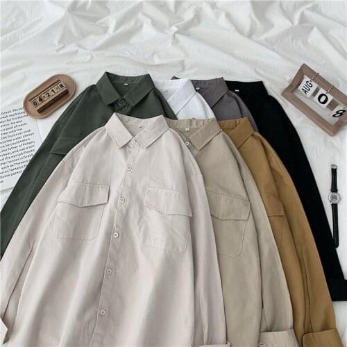 Spring Autumn New Women Fashion Long Sleeve Turn-down Collar Pockets Solid Oversize Shirts Stylish Loose Casual Cotton Blouse