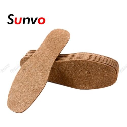 Unisex Wool Felt Insoles for Winter Men Women Thick Soft Warm Plush Shoes Inserts Heated Breathable Sweat-Absorbant Soles Pad