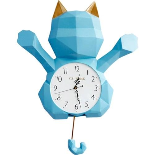 Nordic Modern 3d Wall Clock Large Pendulum Clocks Wall Home Decor Living Room Lucky Cat Silent Kids Wall Clock for Children Room
