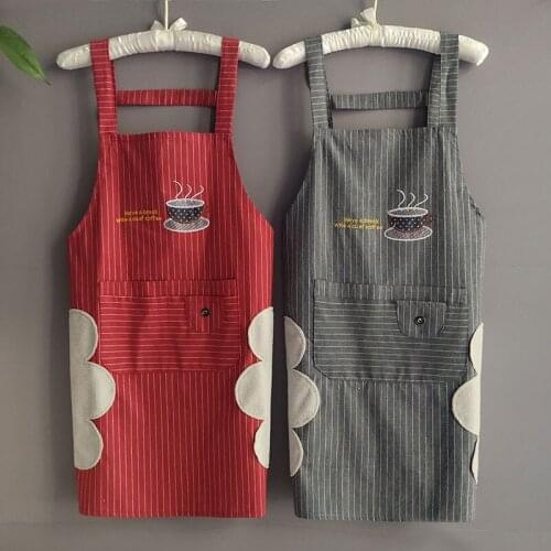 Pure cotton household cooking sling apron womens kitchen oil-proof breathable anti-fouling cotton and linen cute adult overalls