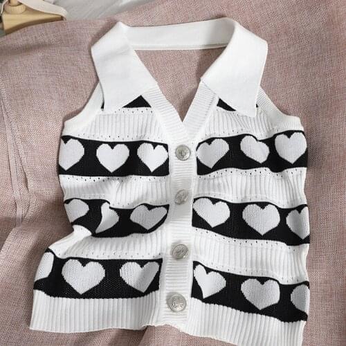 Heliar Women Knitted Button Up Tops Sweet Heart Halter Tank Tops Sexy Stripes Tees Tops Women Tops Summer Steetwear Tee