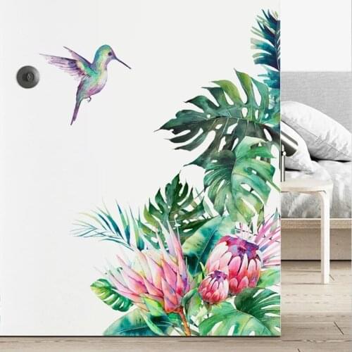 Tropical Leaves Flowers Bird Wall Stickers Bedroom Living Room Decoration Mural Home Decor Decals Removable Stickers Wallpaper