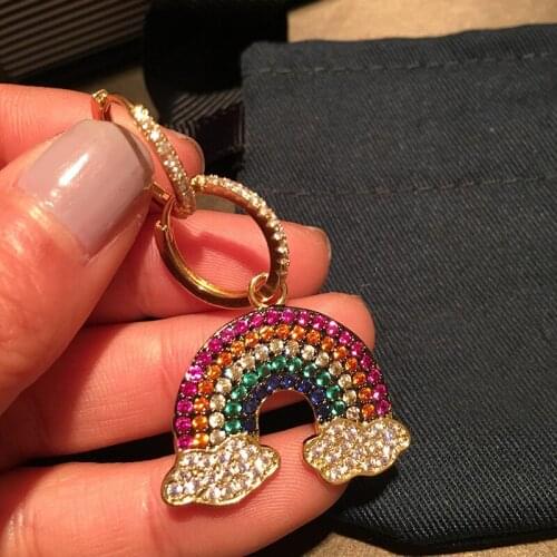 Top Quality Gold Color Gorgeous Asymmetric Drop Earrings Cute Rainbow Winebowl Pendant Earrings For Women Ins Jewelry