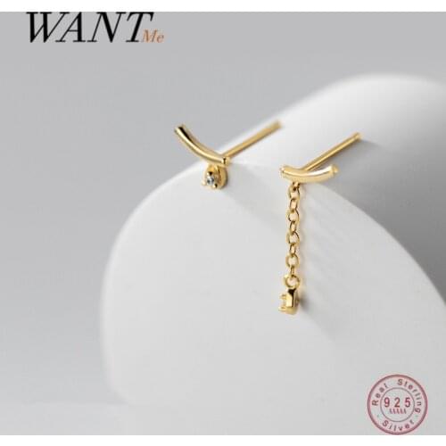 WANTME 925 Sterling Silver Personality Unique Tassel Pendant Zircon Stud Earrings for Women Chic Trendy Party Jewelry Gift