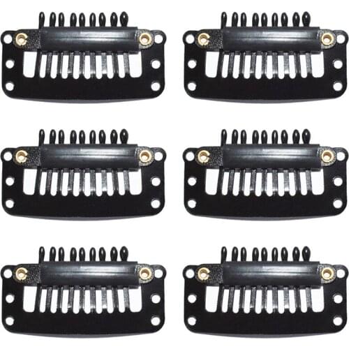 10-40 pcs 32mm 9-teeth Hair Extension Clips Snap Metal Clips With Silicone Back For Clip in Human Hair Extensions Wig Comb Clips