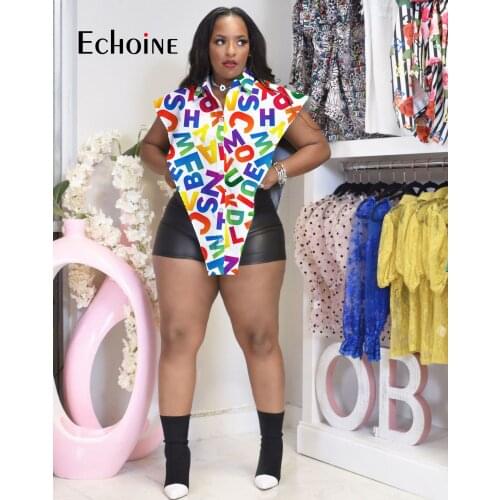 Echoine Sexy Letter Print Irregular Lapel Single-breasted Short Sleeve T-shirt Top Woman Summer Casual Loose Streetwear Outfits