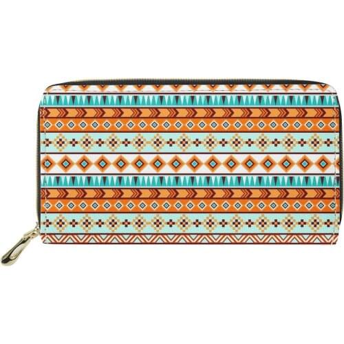 Retro Womens Wallet PU Leather Zipper Long Purse Women Travel Aztec Printing Zip Around Wallet Lady Cellphone Clutch Money Bag