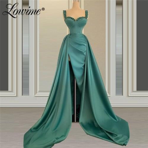 Robe De Soiree Satin Long Evening Dresses 2021Crystals Dubai Mermaid Prom Dresses Arabic Wedding Party Gowns Vestidos De Festa