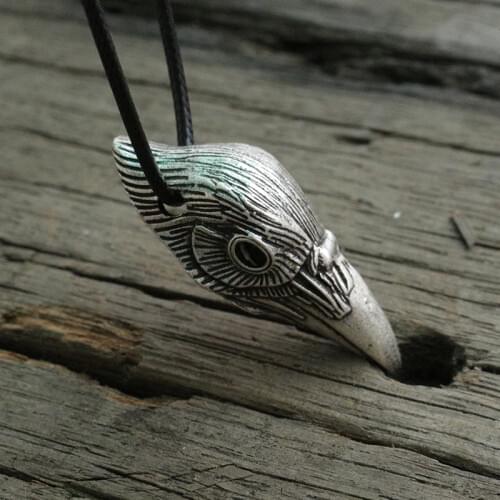 1pcs lanseis viking raven head pendant black bird charm men necklace jewelry