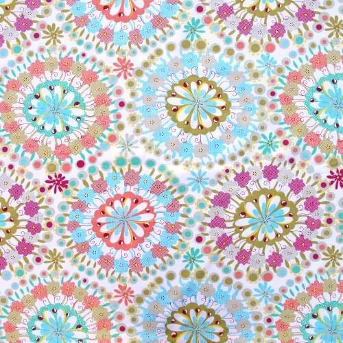 1 yard Cotton Twill Fabric for sewing pathwork, cloth, bedding - Big circle flower(Color B) (width=160cm)