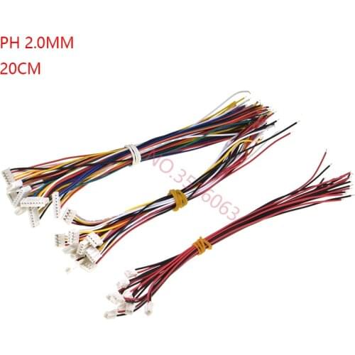 10PCS 20CM PH2.0 2/3/4/5/6/7/8/9/10 pin connector plug with cable wire 2P/3P/4P/5P/6P/7P/8P/9P/10P 2.0mm pitch