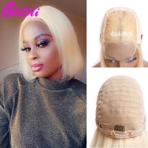 613 Blonde Human Hair Wig Pre Plucked Glueless 613 Bob Wig Brazilian Straight Short Bob 4x4 Closure Wig Remy 150