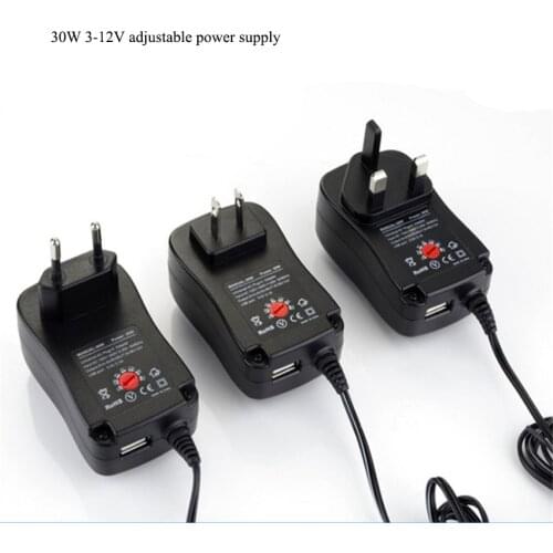 30w 3-12V Adjustable Power Adapter DC Adapters US/EU/AU/UK Plug Power Supply Adapter Charger Supply For Electric Car Route 1.2m