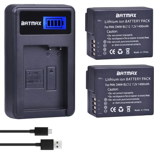 2Pcs DMW-BLC12 DMW-BLC12E BLC12 Battery + USB LCD Charger for Panasonic Lumix DMC-FZ200,FZ300,FZ1000,FZ2500,G5,G6,G7,GX8,G85