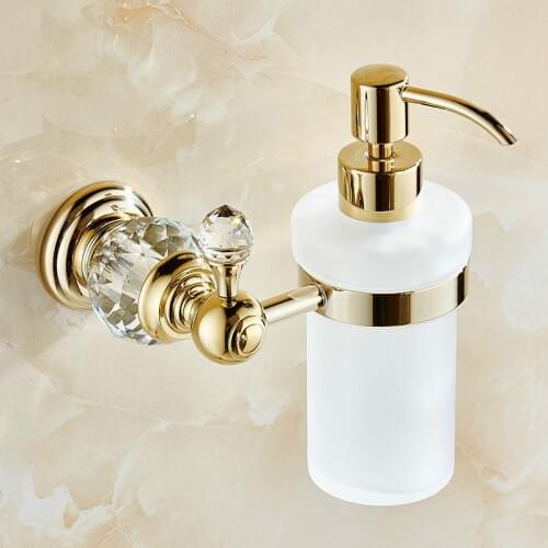 Antique Brass Crystal Liquid Soap Dispenser With Silver Finish Europe Frosted Glass Container Bottle Bathroom Products HW