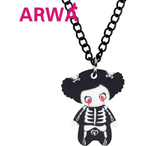 ARWA Acrylic Halloween Anime Girl Doll Skull Necklace Printing Long Cute Pendant Jewelry For Women Kids Gift Charms Decoration