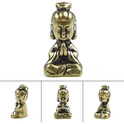 1 Piece Solid Brass Guanyin Buddha Figurine Mini Statue Ornament 37x21x17mm Home Office Desk Decor