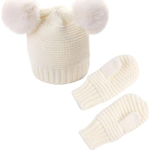 Kids Girls Boys Gloves Baby Winter Warm Crochet Knit Hat Beanie Cap+Mittens Set GXMB