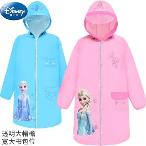 Disney Childrens Raincoat Frozen Princess Girl Boy Student Large Hat Brim Satchel Bit Thick Raincoat