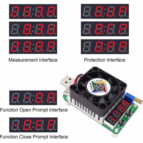Electronic Load resistor USB Interface Discharge battery test LED display fan adjustable current voltage 25w