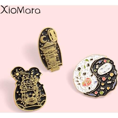 Anime Enamel Pins Yin Yang TaiChi Black White Japanese Cartoon Brooches Badges Japan Jewelry Movie Jewelry Lapel Pins For Kids