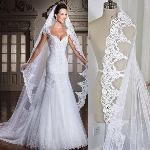 Wedding Veils Classic New Bride Lace one layer appliqued White Ivory Cathedral Women Veil With Comb Bridal Accessories