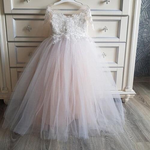 Formal Flower Girl Dresses For Wedding with Long Train O-neck Kids Evening Gowns Birthday Party Girl Dresses Vestido Comunion