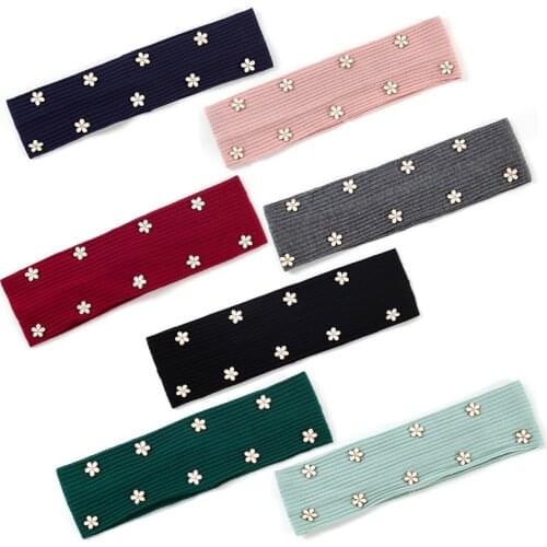 Geebro Unique Flower Hardware Accessories Women Cotton Flat Headwrap Sports Elastic Headbands Girls Soft Hairband Solid Color