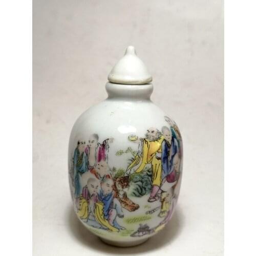 YIZHU CULTUER ART Collection Old China Famille rose Porcelain Painting eighteenth Arhat Buddha Snuff Bottles