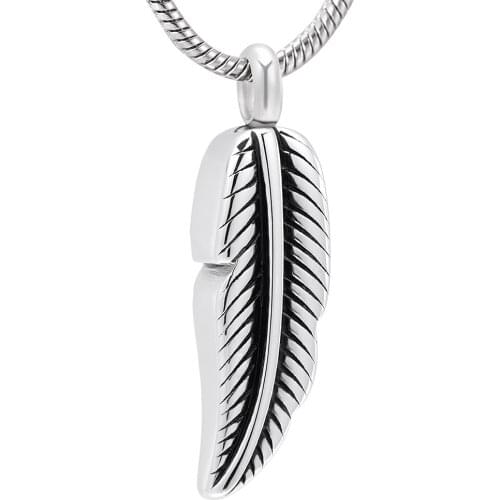 IJD10023 Stainless Steel Feather Personalized Cremation Pendant Memorial Necklace Ashes Holder Urn Funeral Keepsake Jewelry