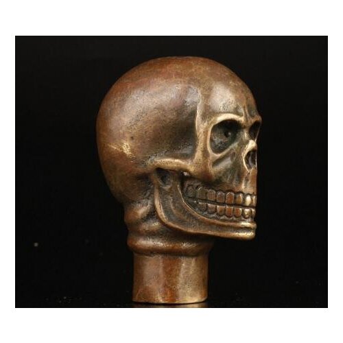 Bronze Pure Copper Old Qing Ming Brass ASIAN COLLECTION VINTAGE OLD RARE BRASS CASTING SKULLS STATUE CRUTCH HANDLE