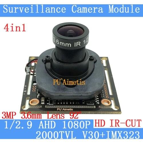 PU`Aimetis 2MP 1920*1080P AHD 4in1 CCTV Camera Module 1/2.7 IMX323 2000TVL 3MP 3.6mm 92degrees surveillance camera+ODS/BNC Cable