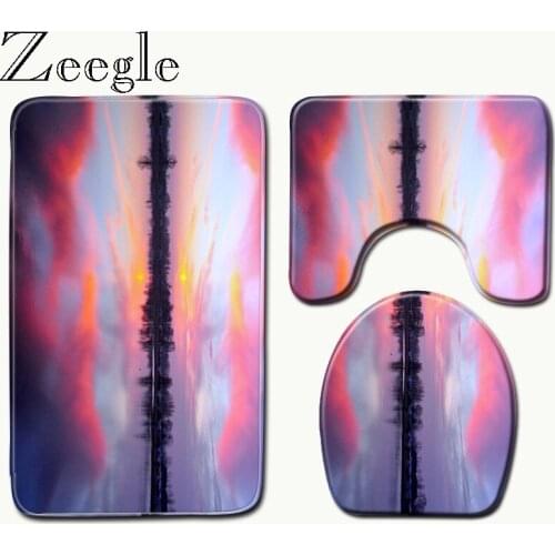 Zeegle Bath Mats Set Rug Bath Toilet Rugs Anti Slip Toilet Floor Mats Bathroom Carpets Set Toilet Lid Cover Shower Room Rug