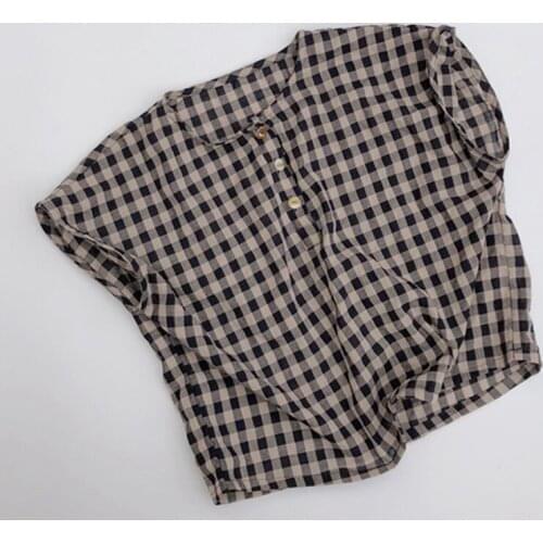 Summer Toddler Baby Girls Boys Cotton Sleeveless T-shirt Japan Korean Style Kids Pullover Tops Vintage Plaid Shirt