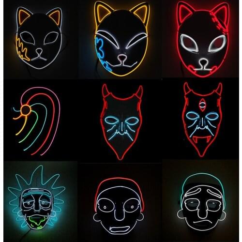 Fashion Cartoon LED Mask Cosplay Japanese Anime Demon Slayer Horror Devil American Scientist Rick Mask For Halloween Party