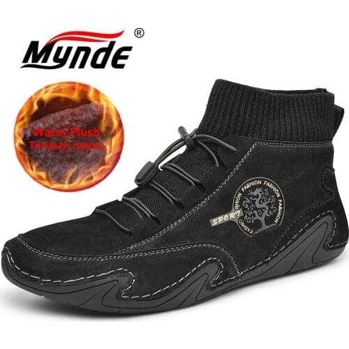 Brand Winter Warm Men Snow Boots High Quality Cow Suede Mens Boots Plush Man Ankle Boots Handmade Autumn Men Work Shoes Size 48