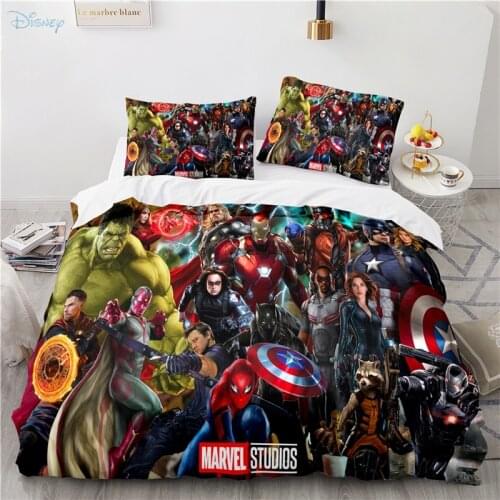 Marvel The Avengers Cartoon Bedding Set Super Hero Captain America Iron Man Spider Man Character Duvet Cover Set Pillowcase Gift