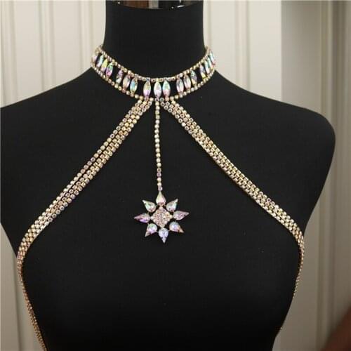 New Unique Rhinestone Chest Chain Sexy Lingerie Nipple Jewelry Fashion Bikini Choker Long Body Necklace Jewelry Body Chain