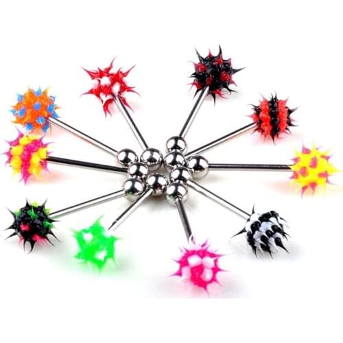 Wholesale 5pcs Colorful Silicone Ball Spike Tongue Barbells Chic Belly Nipple Bars Punk Mens Piercing Body Jewelry for Women