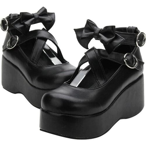 Princess sweet punk shoes Custom on the slope with Bow Shoes Princess Lolita animation A pair of shoes with a round head pu8612