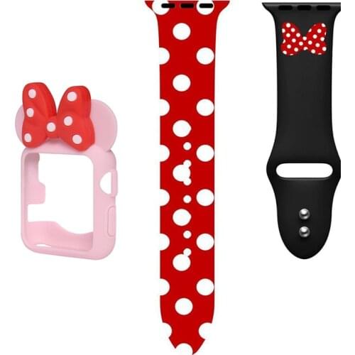Disney Mickey Stitch Watch Strap with Protective Cover for Apple Watch 4 5 6 Silicone Strap Replacement for iWatch 1 2 3 Strap