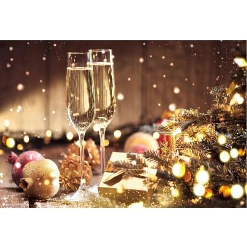 Christmas Backdrops Glittering Christmas Tree Wine Glasses Background Newborns Portrait Xmas Family Party Decoration Photo Booth