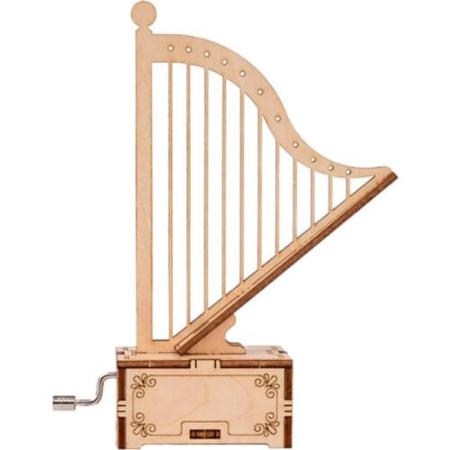 Handmade Harp Shape Music Box Wooden Hand Crank Music Box for Kids embled Crafts Gifts Toys Ornaments 3D Puzzles