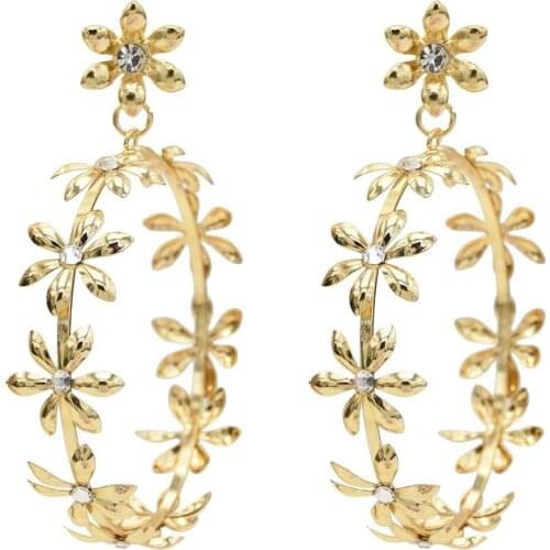 Bohemian Metal Flower Drop Earrings For Women Fashion Korean Earrings Gold Pink Red Wedding Party Jewelry Wholesale Bijoux