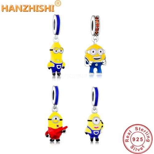 925 Sterling Silver Yellow Blue Enamel Cartoon Beads Charms Fit Original Pandora Charm Bracelet Jewelry Making Gift for Child