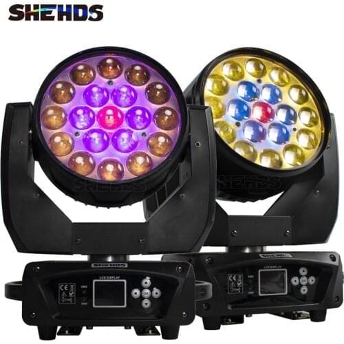 SHEHDS 2PCS Beam+Wash 19x15W RGBW Zoom Moving Head Lighting for Disco KTV Party Free Fast Shipping