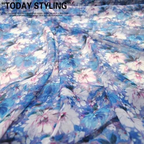 Silk Georgette Chiffon Fabric Dress Blue White Large Wide Clothing DIY Patchwork Tissue
