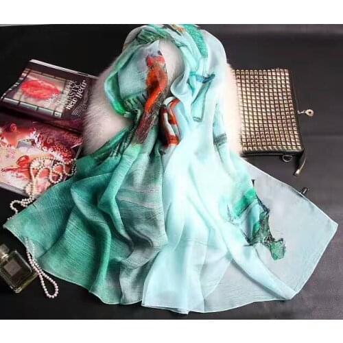 [SLKSCF] 175X135CM Spring paint print silk scarfs real real silk chiffon pashmina top quality pure silk shawls