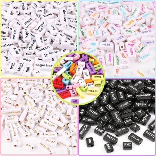Mixed Gold Word Letter Acrylic Beads Flat Alphabet White Cube Loose Spacer For Jewelry Making Handmade Diy Bracelet Necklace
